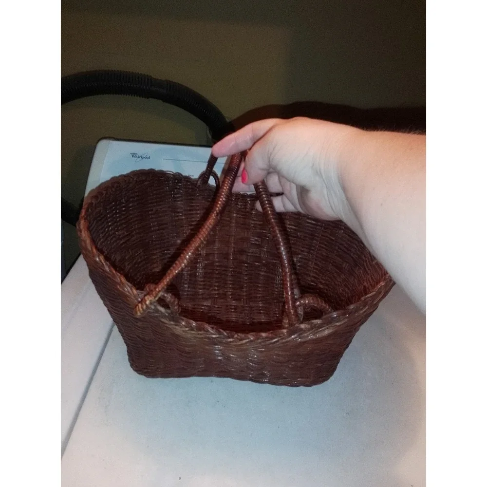 Vintage Boho Woven Rattan Wicker Basket With Handles / Gathering Basket 14